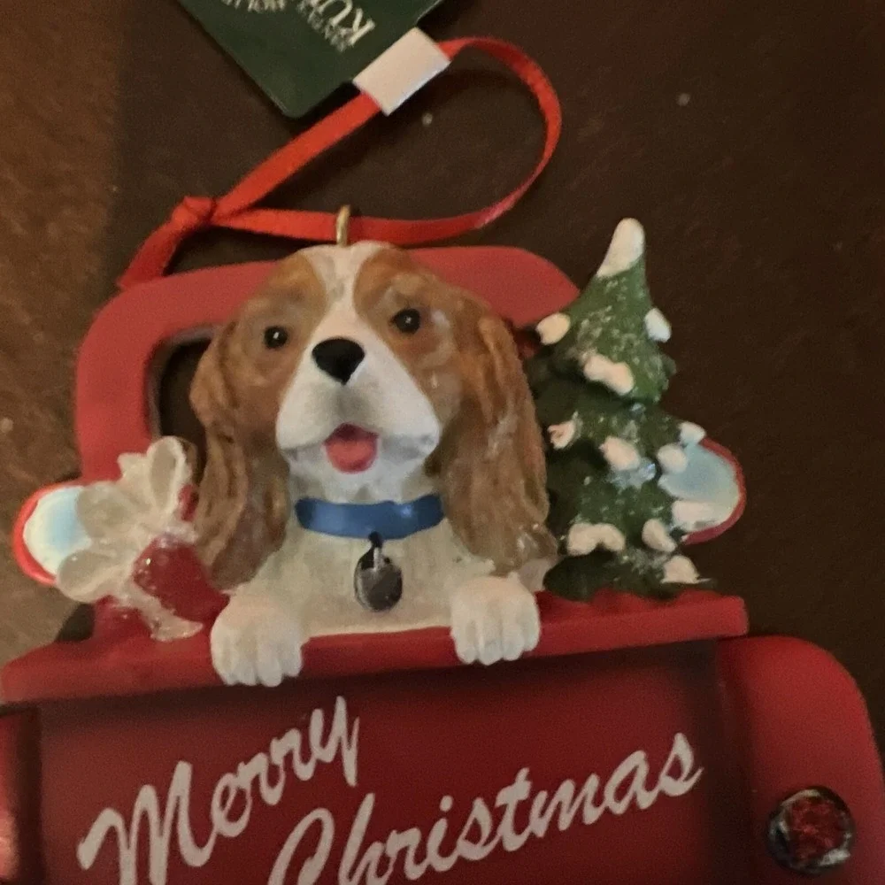 Dog Blenheim Back Truck Ornament Merry Christmas‎ Red Cavalier  Kurt Adler